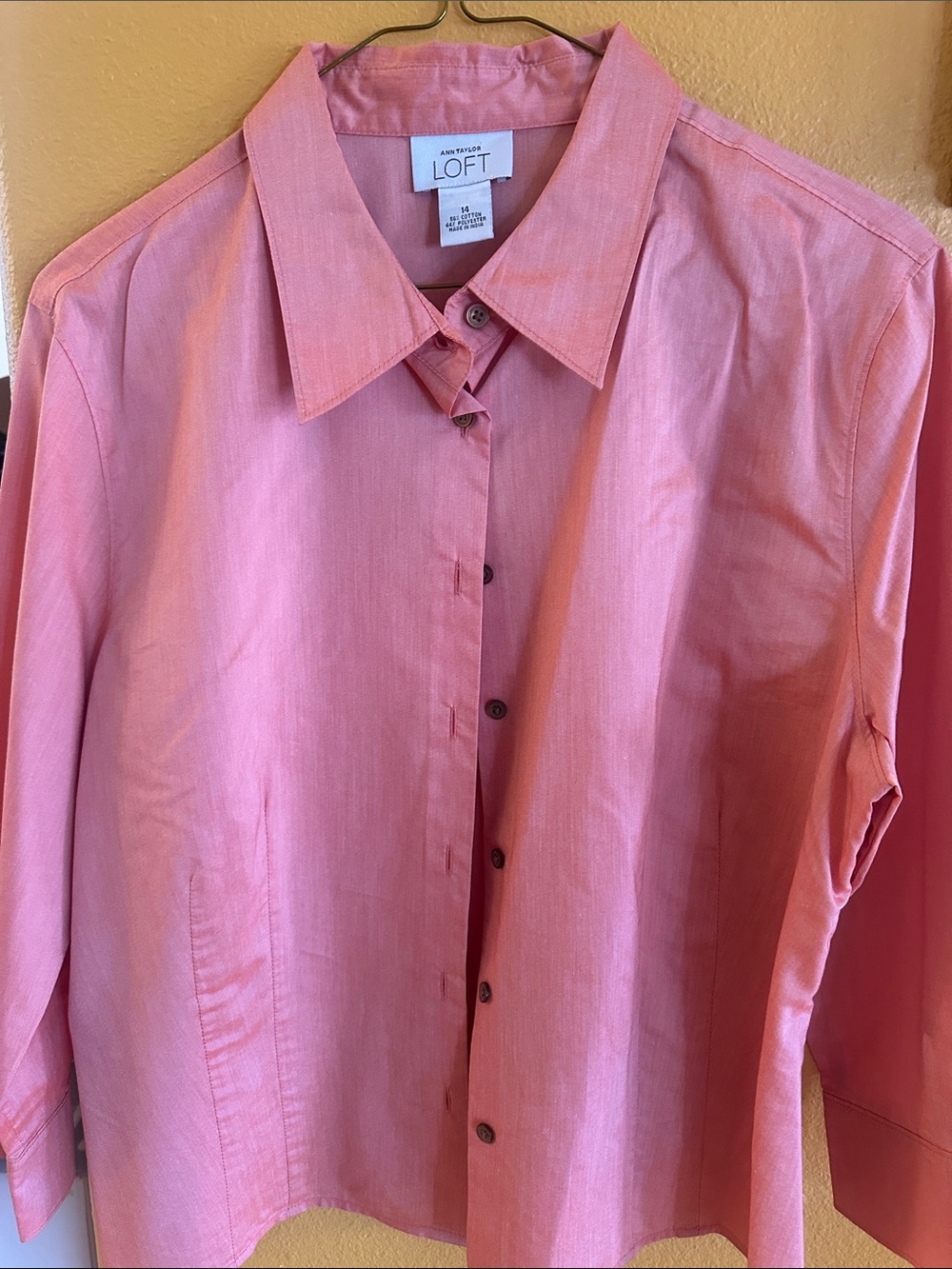 LOFT Coral-Pink Button Front Women's Shirt